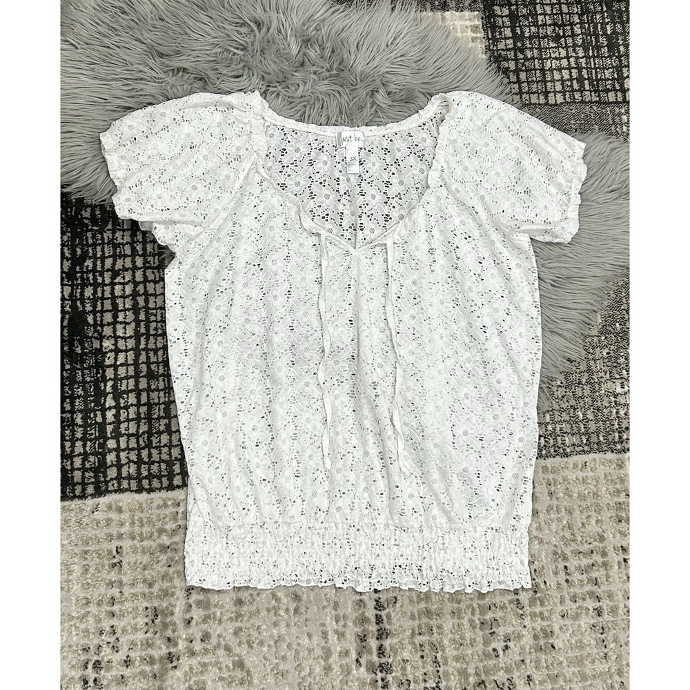 Just Be Women's White Lace Plus Size Top In 3X
